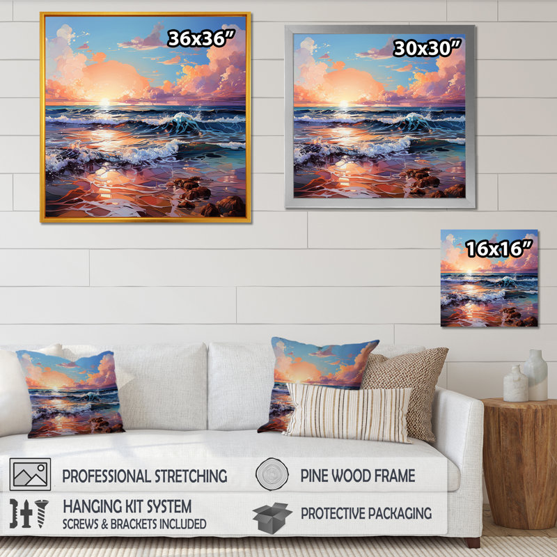 «Ocean Charm Vivid liquide Art II», reproduction sur toile, Cadre flottant doré, H 30 po x l 30 po x P 1 po