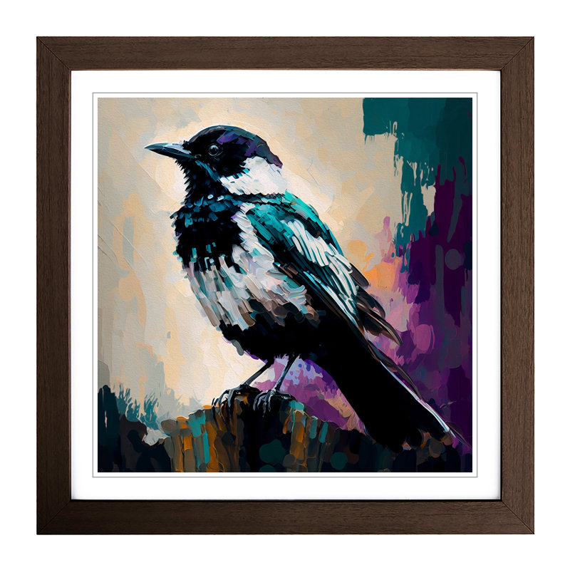 Magpie Palette Knife Painting - Framed Print, Walnut