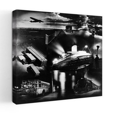 Années 1930, montage de transport, images, avion, train, bus, camion, automobile, paquebot, classique, rétro, rétro, océan urbain, art mural