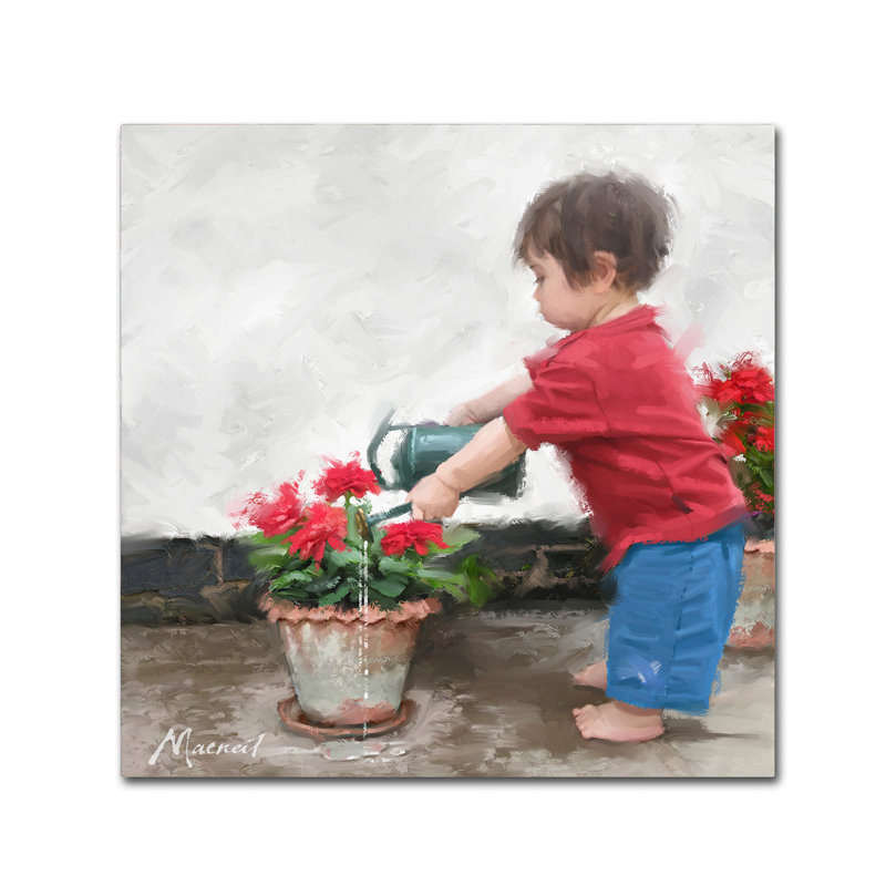 «Boy with Watering Can» par Armand, reproduction sur toile, H 14 po x l 14 po x P 2 po