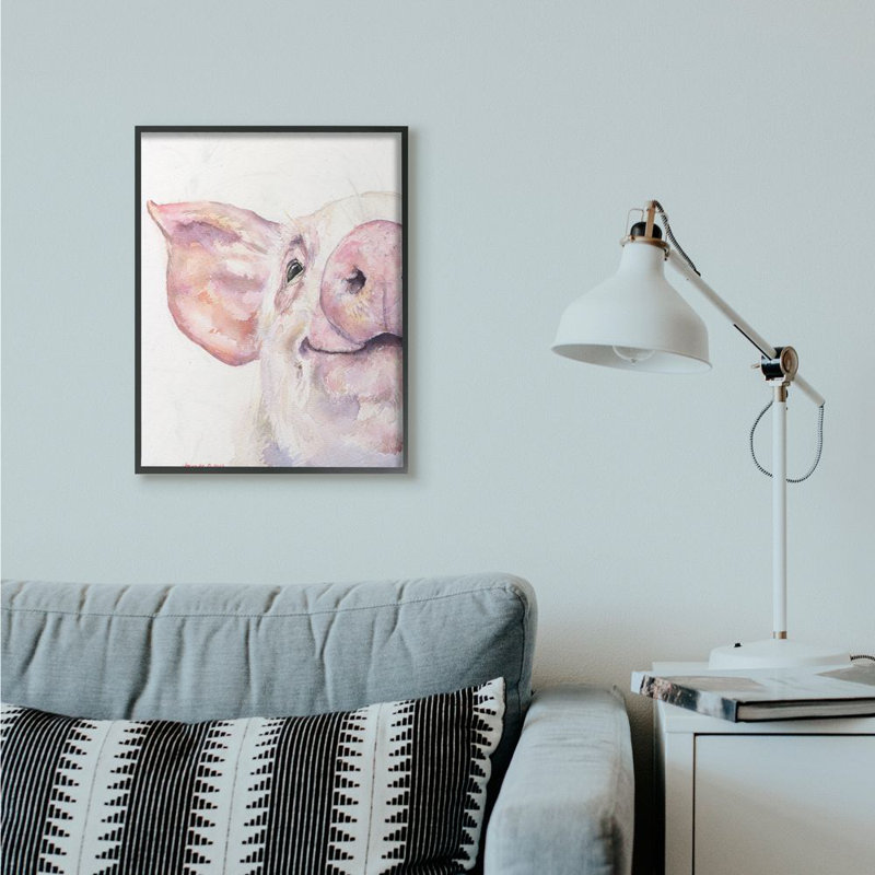 Décoration murale Schumann, tête de cochon, aquarelle, enfants, H 30 po x l 24 po x P 1,5 po, Giclée encadrée noir minuit