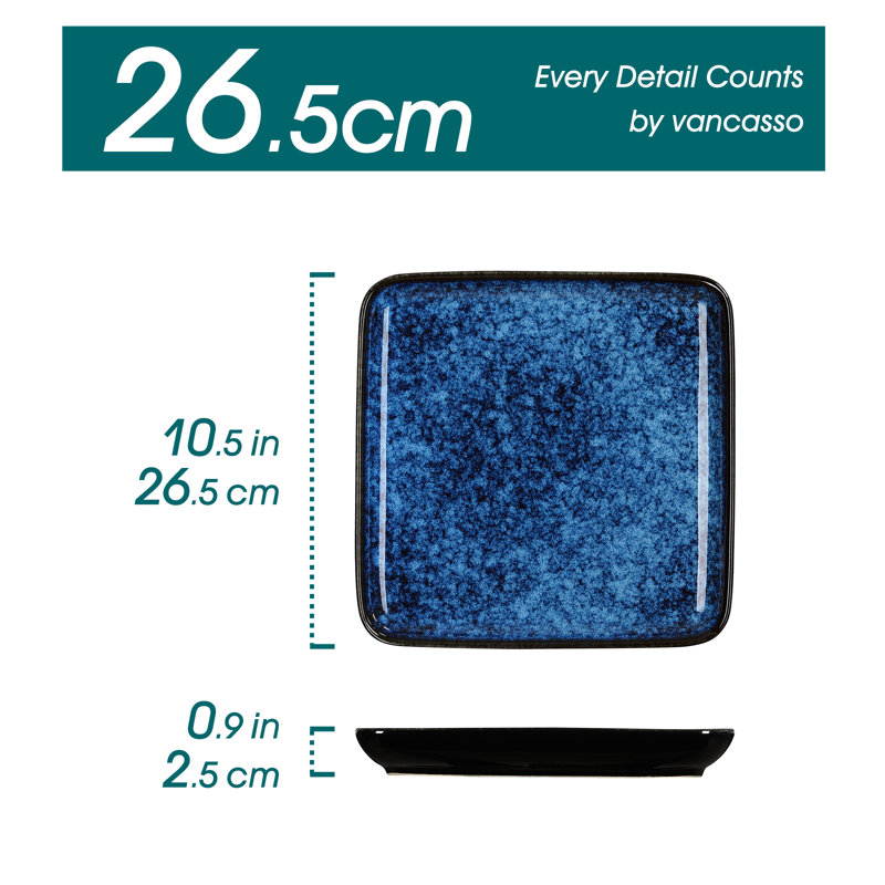 STEPPOJHZ 25.4cm Stoneware Dinner Plate, Blue/Black