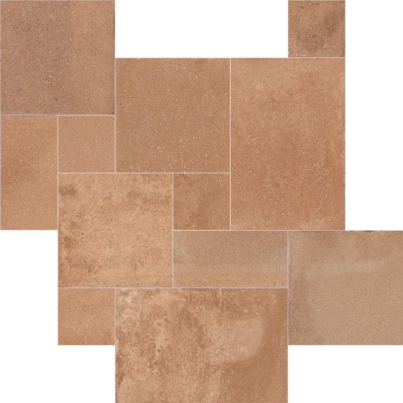 Carreau en porcelaine à motif modulaire 4 pièces Manor, Rouge / brun orange