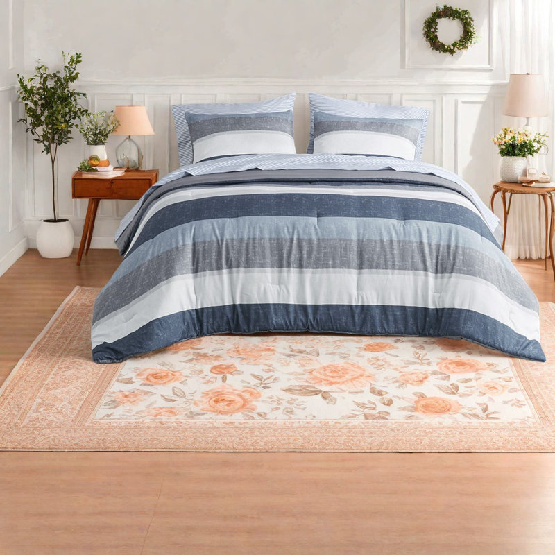 Ensembles de literie à rayures modernes, polyester hypoallergénique, édredon décontracté pour chambre double