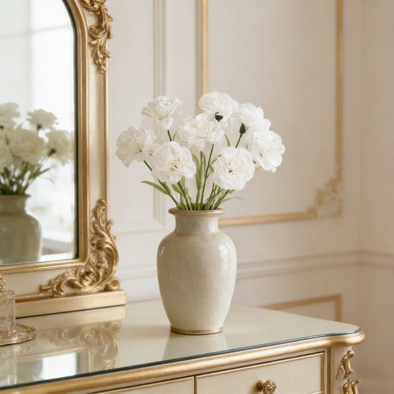 6 œillets fleurs artificielles avec tiges, Blanc