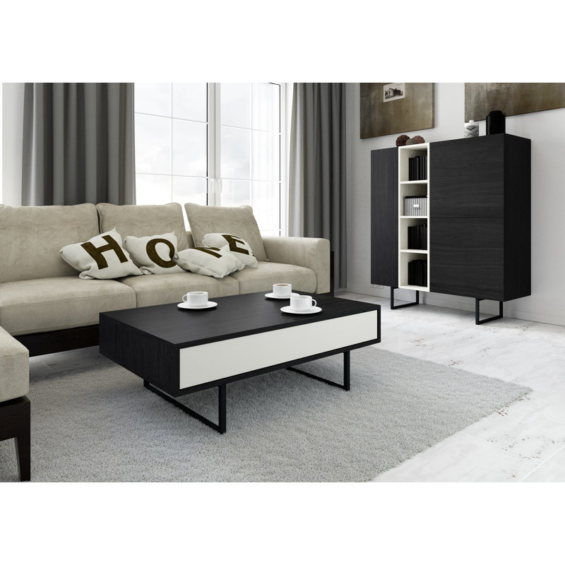 Largo Sled Coffee Table with Storage, Black Oak/White