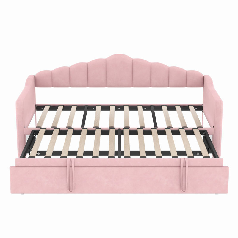 Cleston Upholstered Twin Daybed With Trundle, Pink