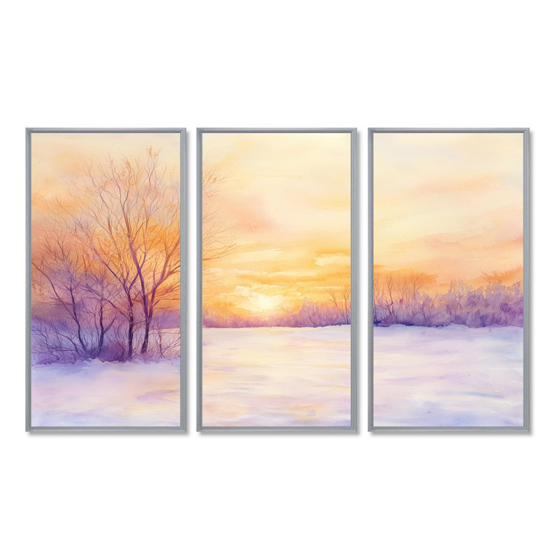 Addisson - Ensemble d'art mural paysage d'hiver, Reproduction avec cadre flottant, H 40 po x l 60 po, Silver