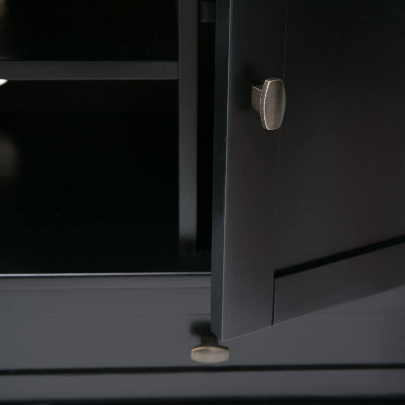 Black Solid Wood TV Media Stand with Cabinets for 50-inch TVs