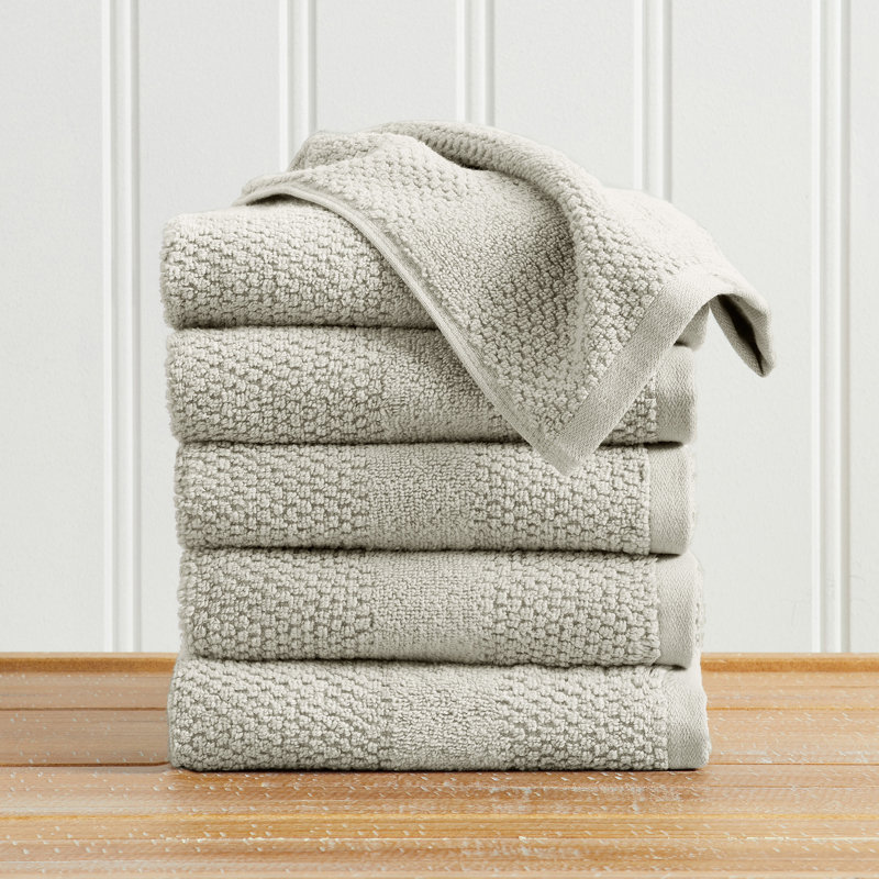 100% Cotton Textured Woven Bath Towel Set, Light Grey, Hand Towel (Pack of 6)