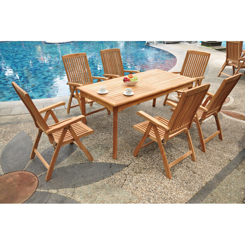 Schofield 8 - Person Teak Wood Patio Dining Set with Rectangular Table