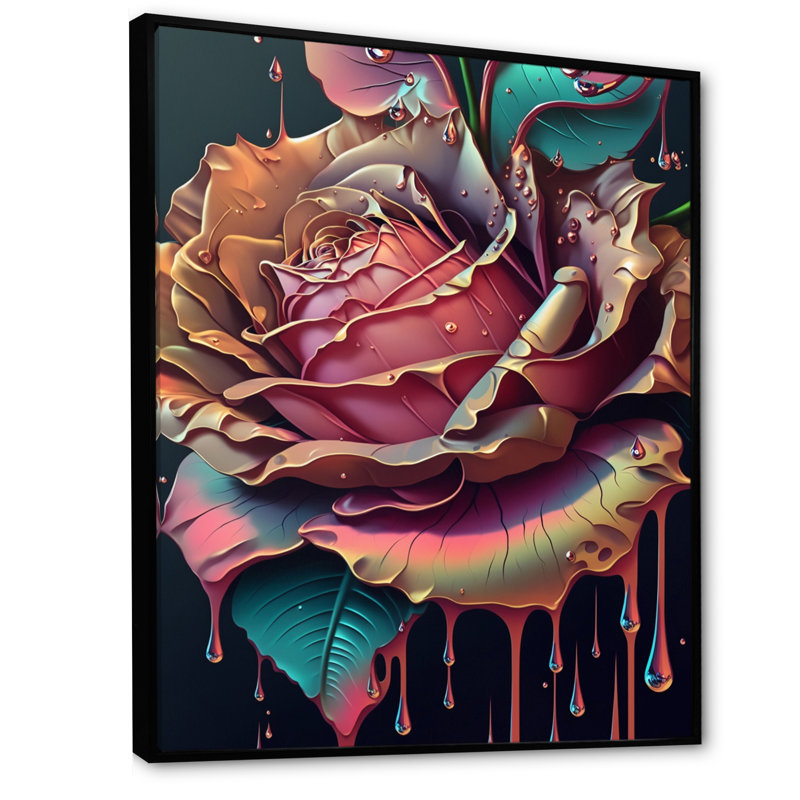 Modern Blooming Rose I " Modern Blooming Rose I ", 32" H x 24" W x 1" D, Black Floater Framed