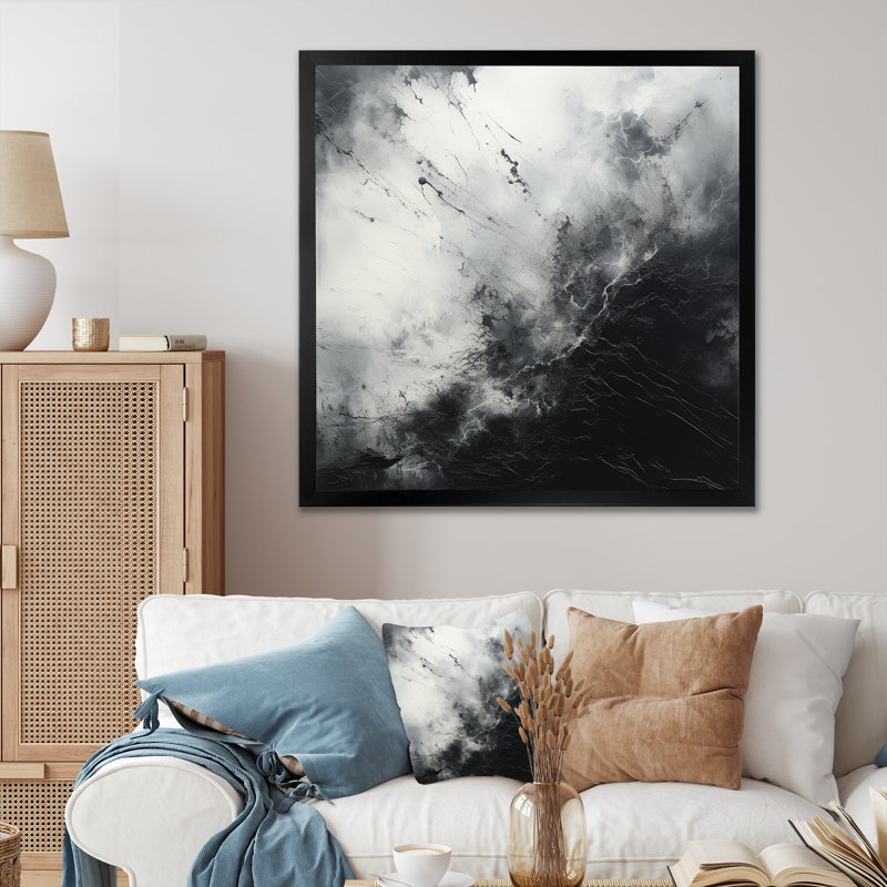 Minimalisme noir et blanc orages, reproduction sur toile, Cadre simple noir, H 16 po x l 16 po x P 1 po