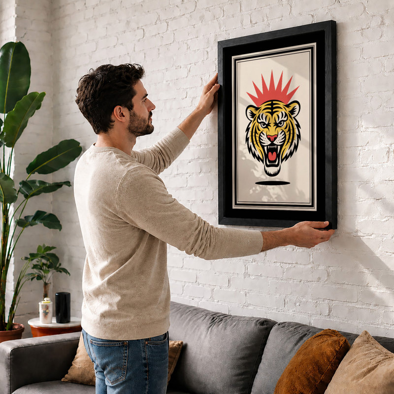 Fierce Tiger Graphic Art - Framed Print, Oak, A4 - 29.7 x 21.0 cm