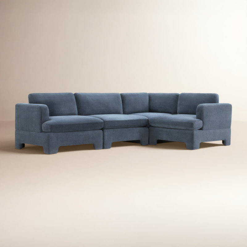 Canapé modulaire rembourré jolie 4 pièces Jolie, Chenille Selene Indigo Performance
