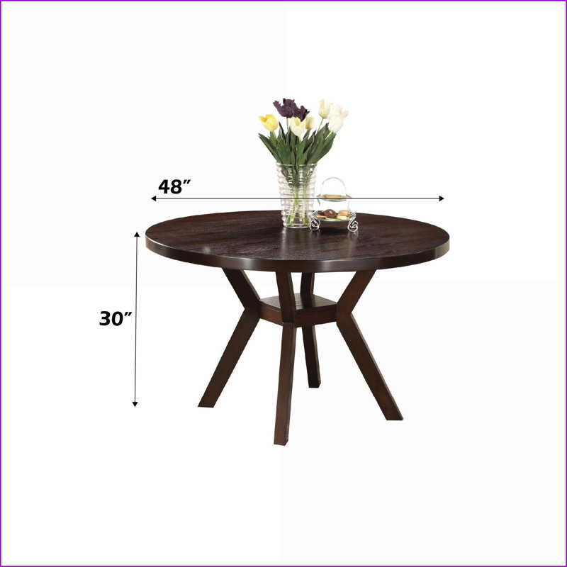 Dining Tables | Mesa de Comedor | Minimalist Dark Brown Espresso Dining Set with Storage Shelf | For Kitchen Dining Room | Rubberwood Base | Round