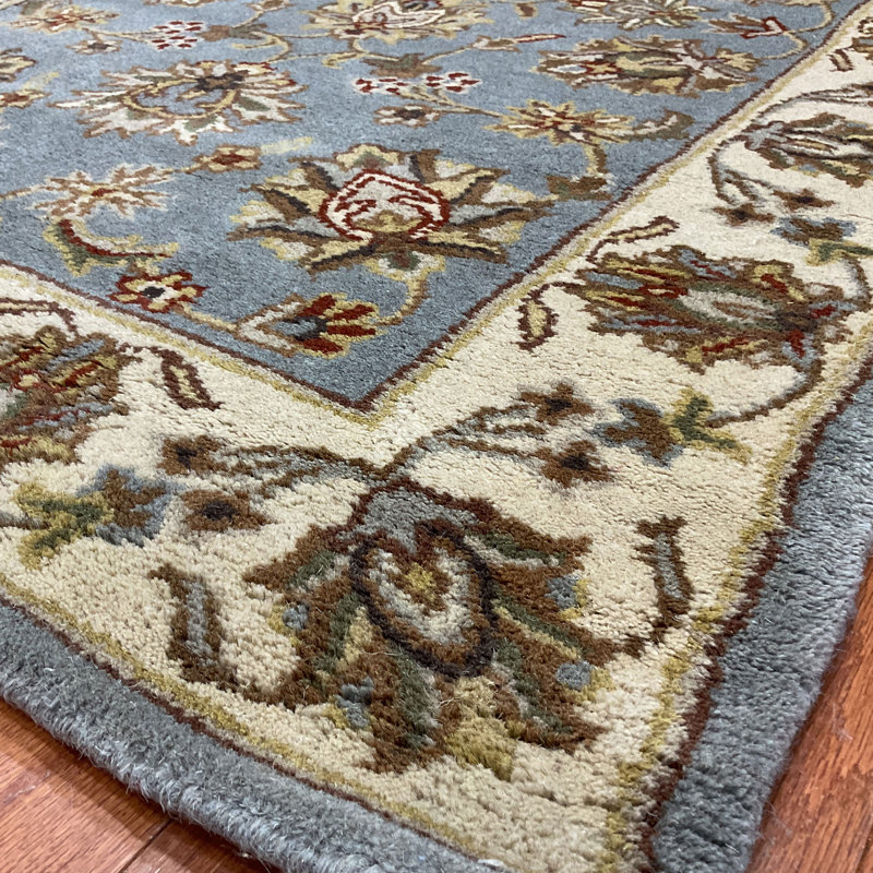 Tapis gris / beige en laine touffeté à la main, Rectangle 3 pi 3 po x 5 pi 3 po