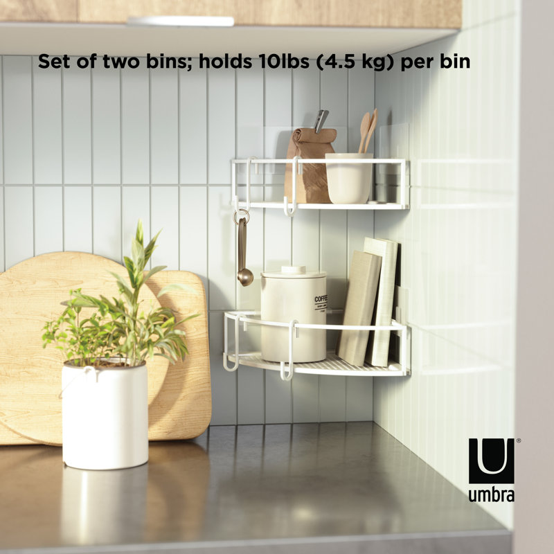 White Metal Corner Shower Caddy Set with Suction Mount