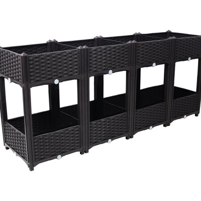Jardinière surélevée en polypropylène pour l'extérieur : 160 cm x 40 cm x 70 cm, marron avec drainage. Idéal pour les herbes aromatiques, les fleurs et les légumes. Pot de fleurs surélevé pour l'extérieur.