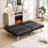 Stylish Black PVC Futon Sofa Bed With Wood Frame And Stainless Legs, Perfect For Modern And Traditional Interiors.