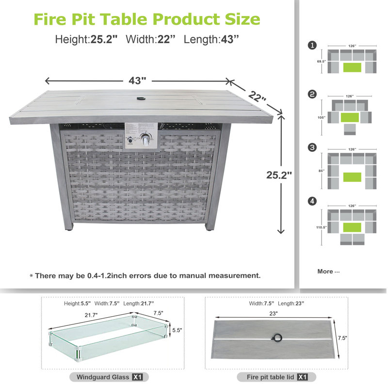 Rectangle Propane Smokeless Fire Pit Table with Hidden Fuel Tank, Light Gray