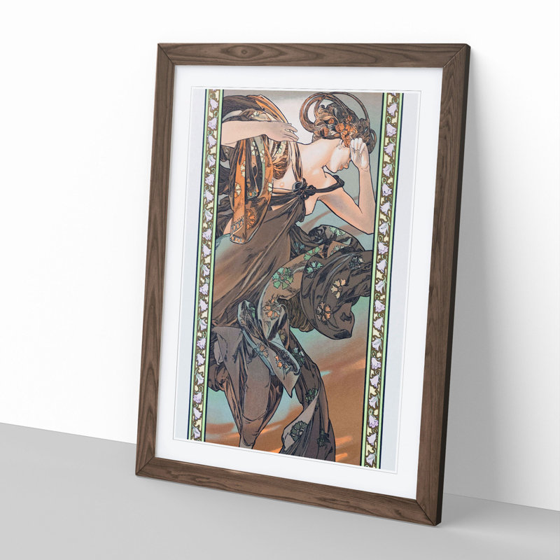 Morning Dawn by Alphonse Mucha - Picture Frame Painting, 36cm H x 27cm W x 2cm D, Walnut