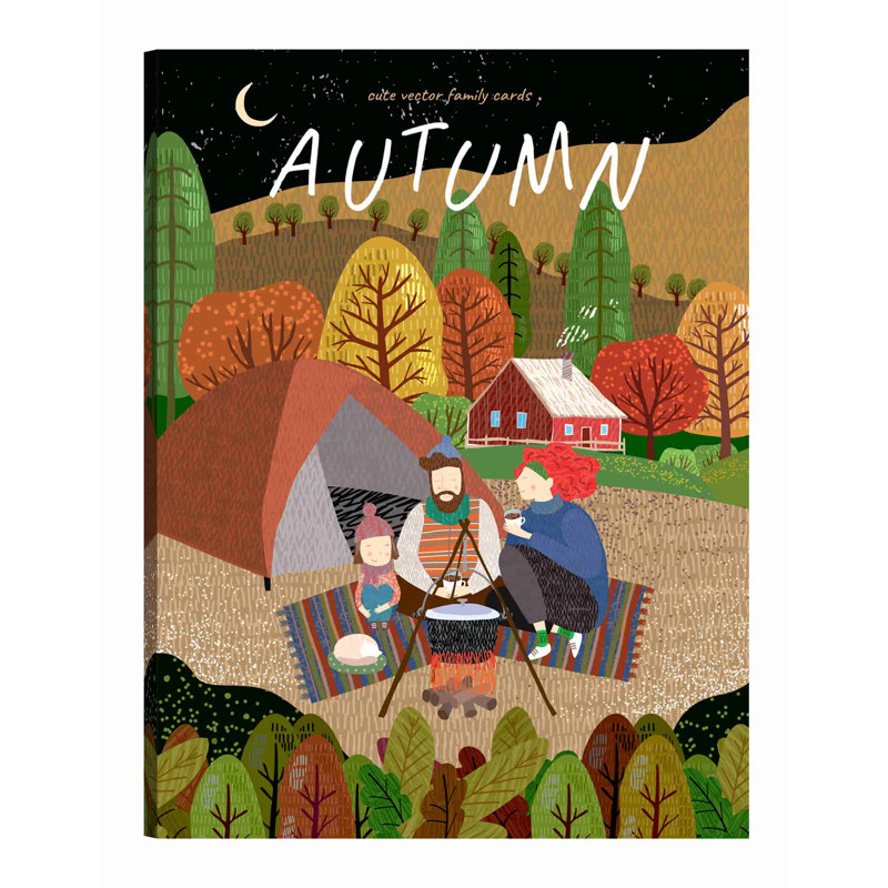 Imprimé de camping d'automne, H 16 po x l 12 po x P 1 po