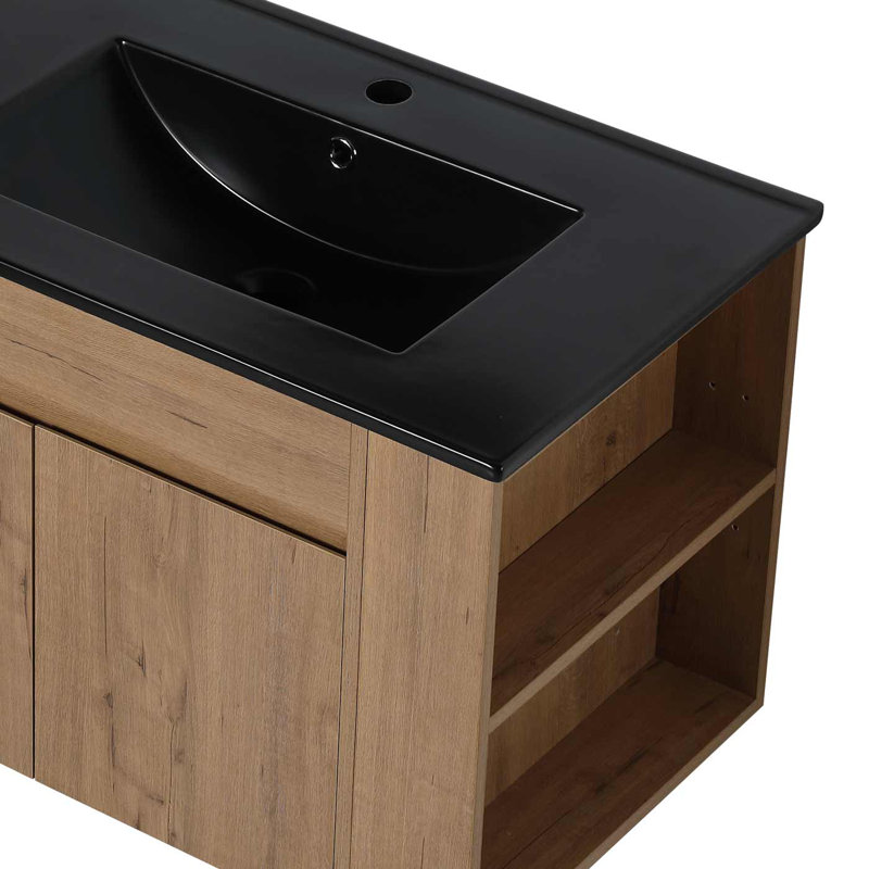 30'' Single Bathroom Vanity with Ceramic Top, Black