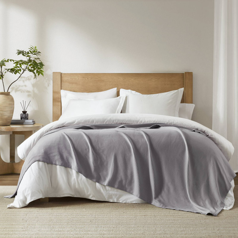 Couverture tissée en coton liquide respirant, Double/Grand, Gris