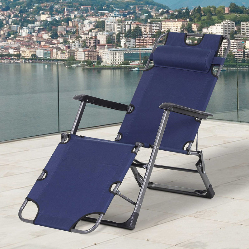 Adjustable Tanning Chair, 2-In-1 Beach & Camping Lounge With Pillow & Pocket, Perfect For Sunbathing And Outdoor Relaxation.