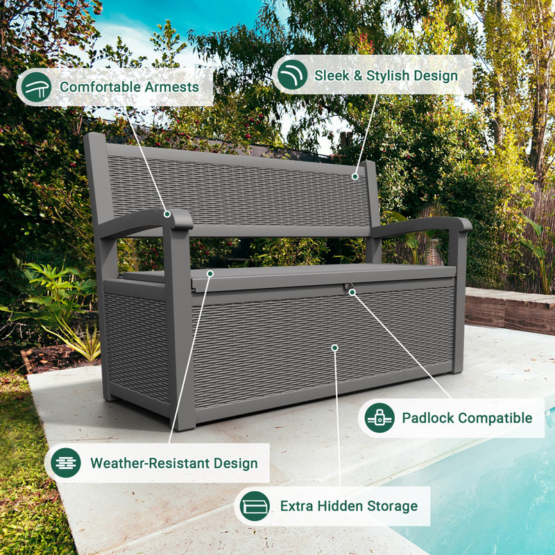 Banc de rangement pour terrasse 70 gallons, Gris