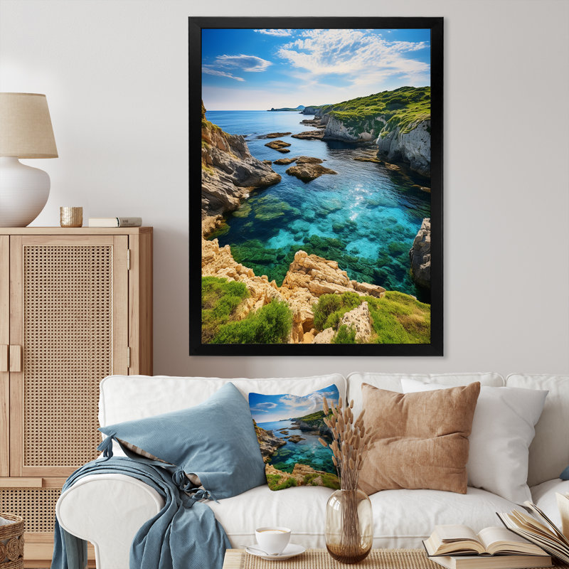 Espagne sérénité côtière à Menorcain - Décoration murale nautique et plage, Cadre photo noir, H 44 po x l 34 po x P 1,5 po
