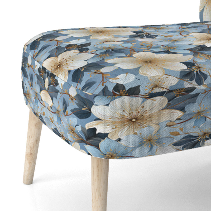 Blue Vintage Romance Floral Pattern - Upholstered Cottage Accent Side Chair