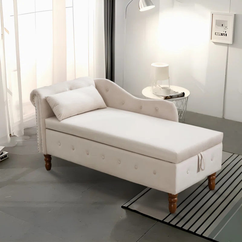 Chaise longue en velours avec accoudoirs roulés, Beige