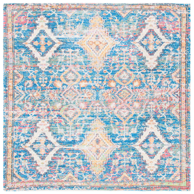 Tapis de performance géométrique tissé à la main Amanda, Carré 6 pi x 6 pi