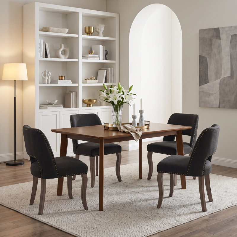 Ensemble de salle à manger 5 pièces à plateau rectangulaire en bois aggloméré avec sièges revêtus de tissu noir 4, Black
