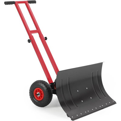 Snow Shovel with Wheels, Heavy Duty Wheeled Snow Pusher with Adjustable Handle & Metal Blade
