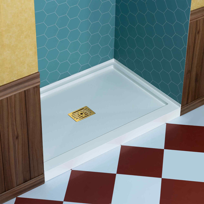 WOODBRIDGE 60 In. X 36 In. Solid Surface Shower Pan Base, Alcove Installation With Drain Options, Slip-Resistant & Mold-Resistant