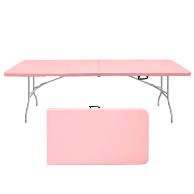 Table pliante rose 8 pi - Table en plastique portable pour le camping, les pique-niques et les fêtes - Conception pliable à charge élevée | Idée de cadeau