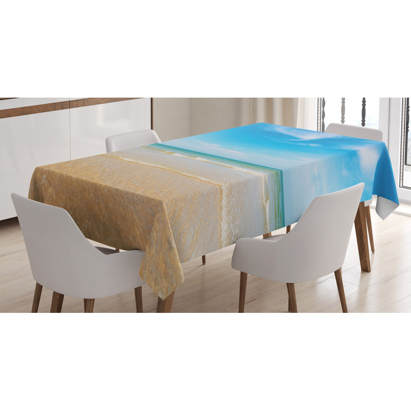 Ambesonne Ocean Tablecloth, Sea And Sky Landscape At Beach In Tropical Exotic Hawaiian Caribbean Lands, Rectangular Table Cover For Dining Room Kitchen Decor, 52" X 70", Cream Blue