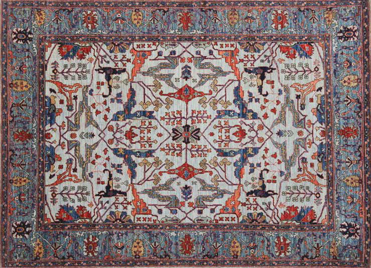 Tapis transitionnel rectangulaire en laine noué à la main