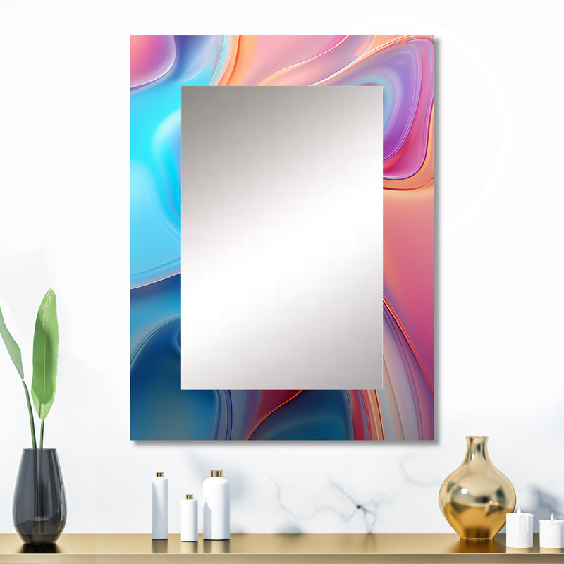 Transitionnel rose et bleu formes I - miroir décoratif de formes transitionnelles, miroir mural rose, impression d'art en métal