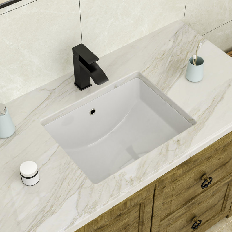 18" L x 14" W Undermount White Ceramic Rectangle Sink Under Counter Basin Bathroom Sink