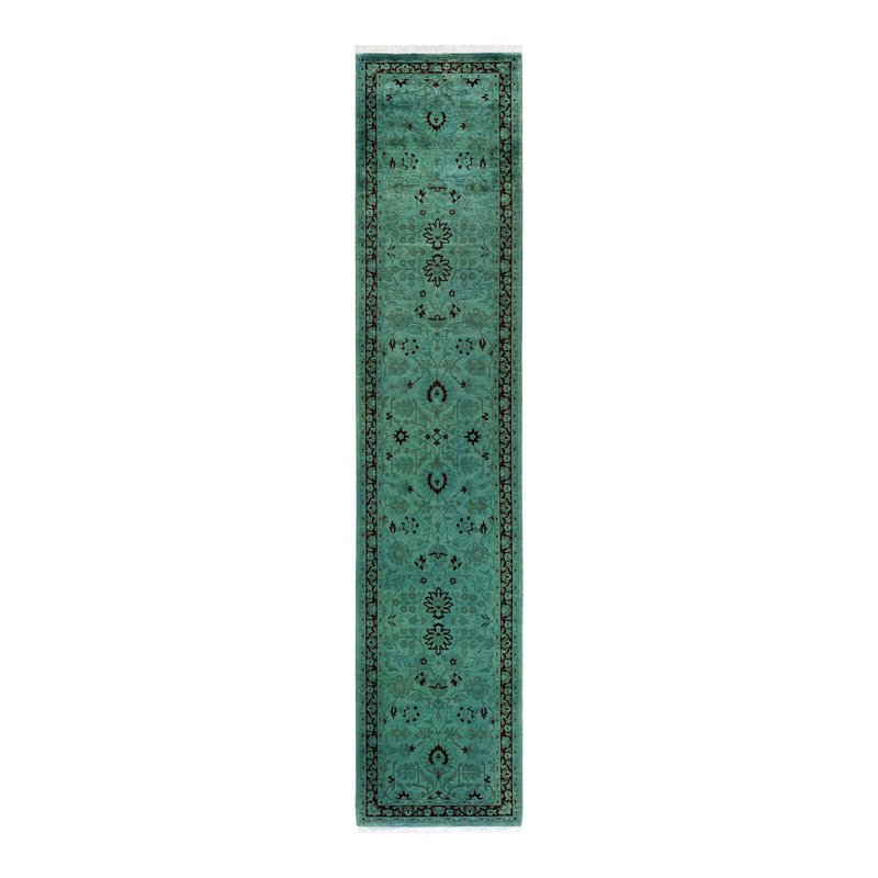 Chimel One-of-a-Kind 2' 6" X 12' 4" New Age Runner Wool Area Rug Green