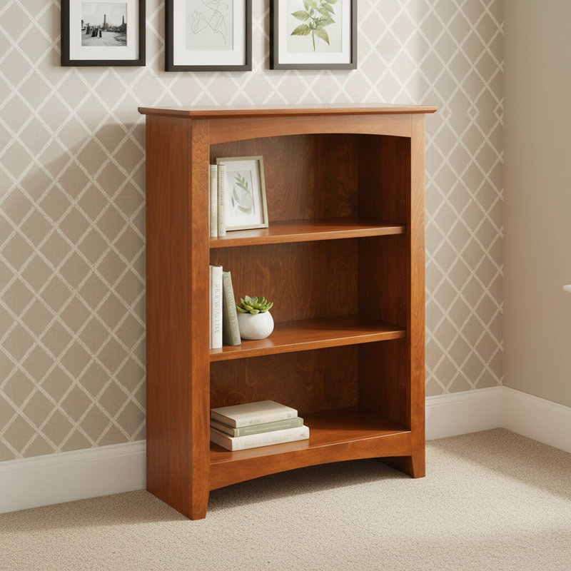 Malani 36" H Solid Wood Classic Bookcase, Antique Cherry, (3 Shelves) 36"H x 25.75"W x 12.875"D