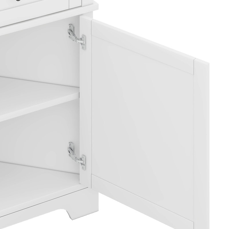 Triangular Tall Corner Cabinet With 3 Drawers And Adjustable Shelf Storage