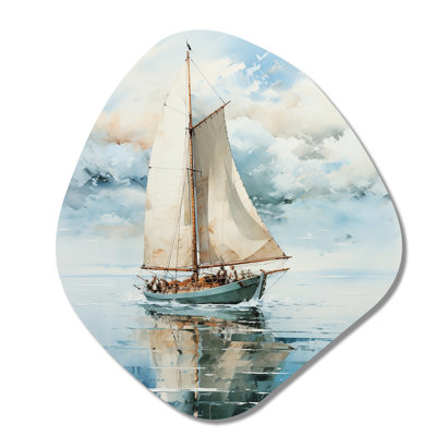 Minimalism Sailboat Serene II - Boat Sailing Nebula Shape Assymterical Metal Wall Art
