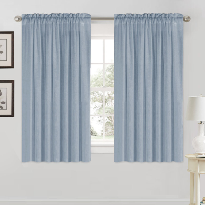 Joe Semi-Sheer Rod Pocket Polyester Curtain Panel Pair, Stone Blue, 52" W x 96" L