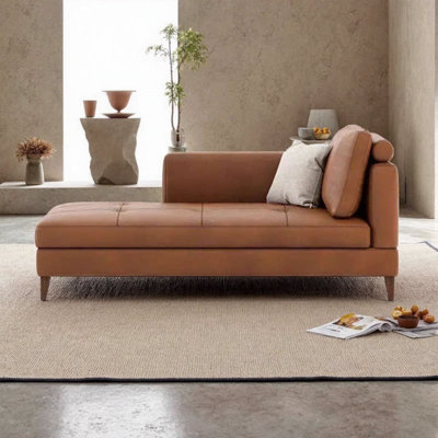 Chaise longue de chambre en bois massif et en cuir, de style luxueux et lumineux
