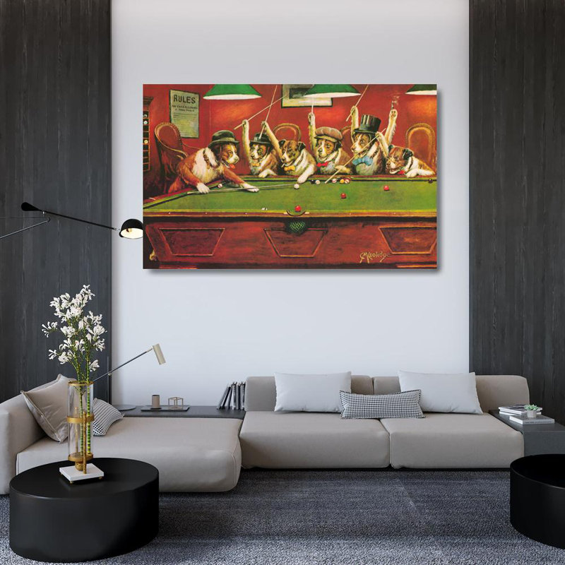 Dogs Playing Pool, 30" H x 48" W